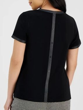 Anne Klein Black Short Sleeve Top with Back Button Trim